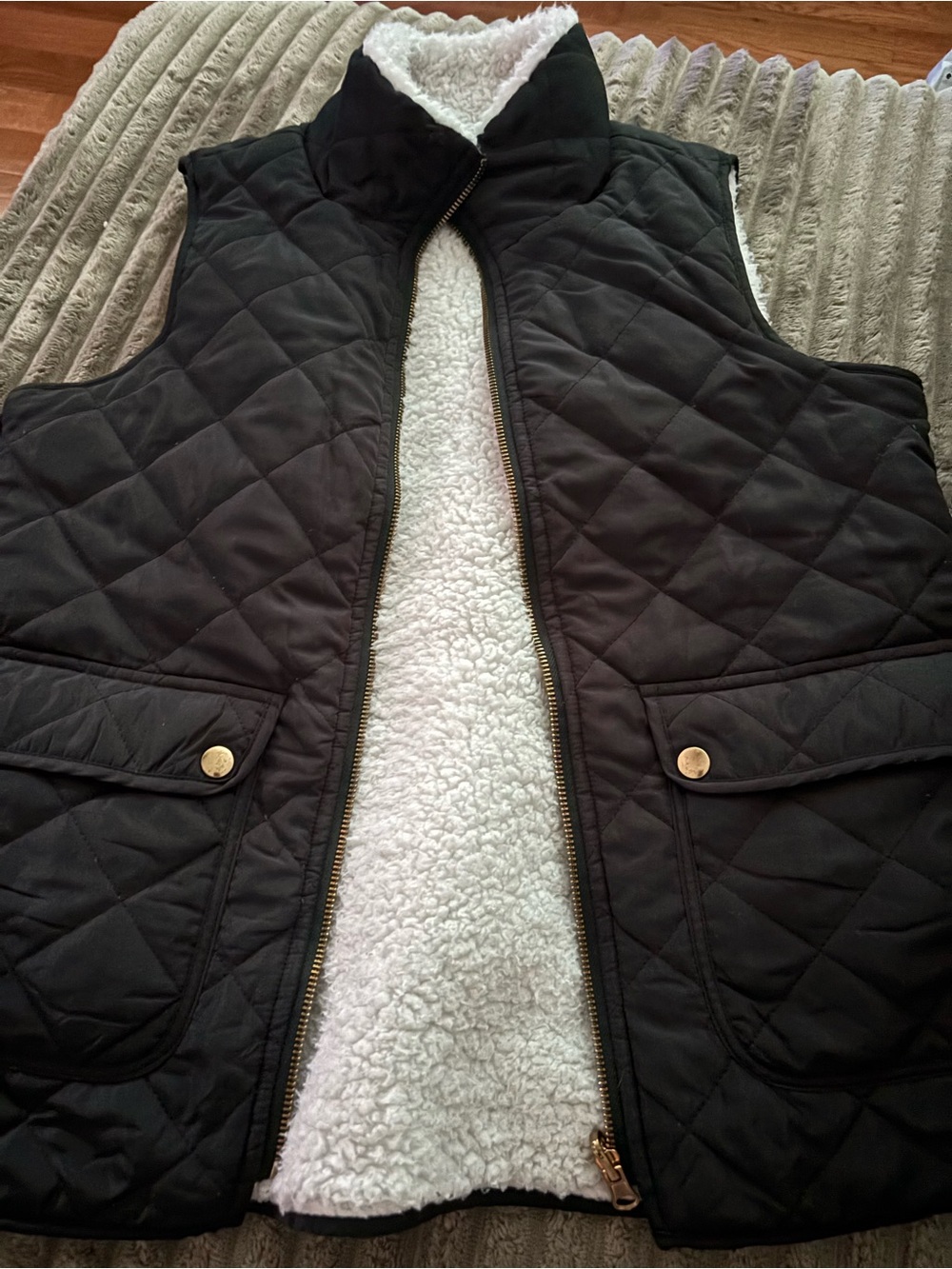 Quilted Black Sherpa-Lined Vest